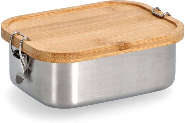 Zeller - Lunchbox mit Bambusdeckel und Clip-Verschluss, 16 x 11,5 x 6 cm