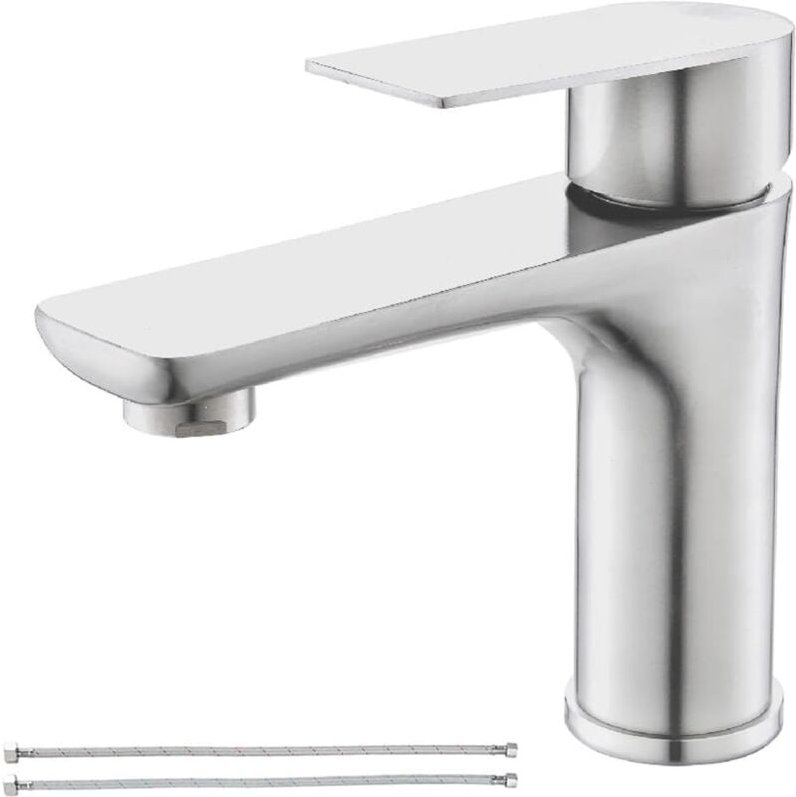 Grifo de baño de un solo orificio, acero inoxidable en níquel cepillado, grifo para lavabo con línea de suministro