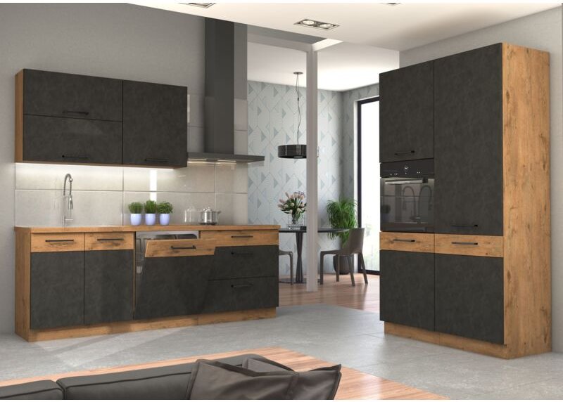 Küchen Preisbombe - Küche vigo Matera Grau Lancelot 220 + 120 cm Küchenzeile Küchenblock Einbauküche