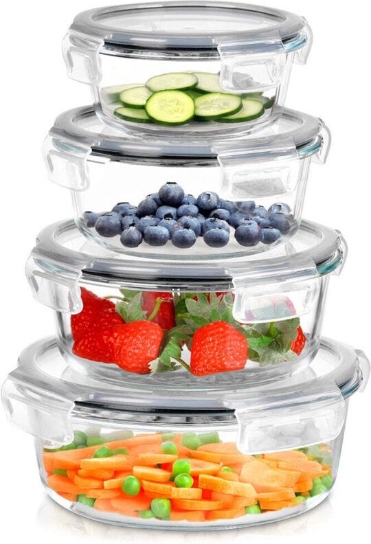 Runde lebensmittelbehalter aus glas mit deckel 4er set
