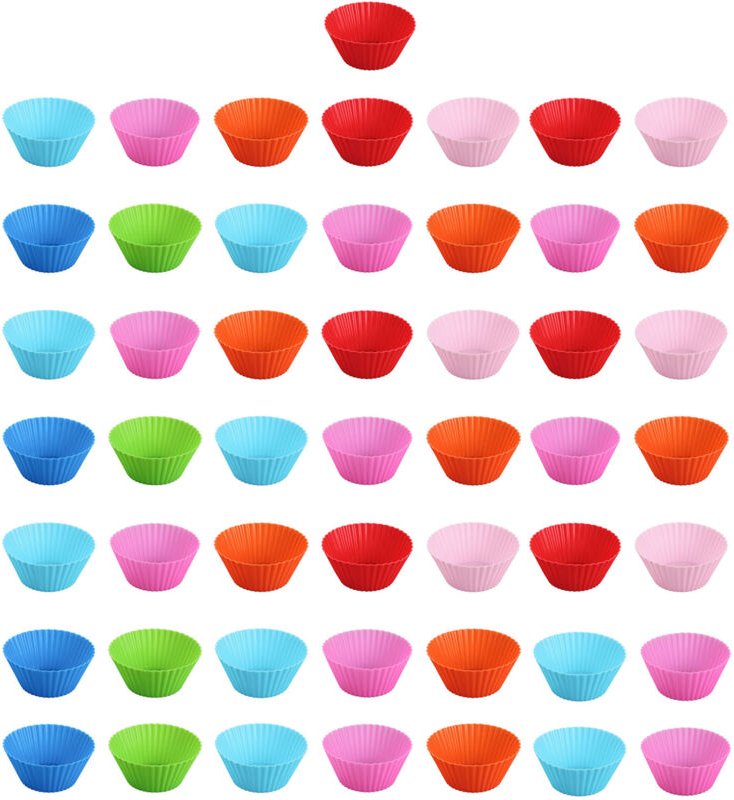 Keenso Wiederverwendbare Antihaft-Silikon-Backförmchen, für Muffins, Kuchen, Cupcakes, Küchenhalter, 50 Stück.