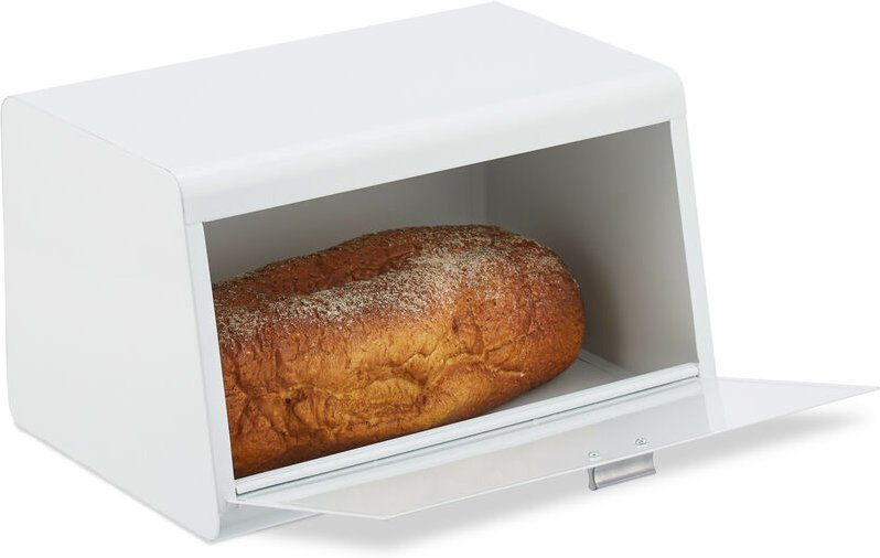 Relaxdays - Brotkasten aus Edelstahl, Brot Aufbewahrungsbox, hbt: 20,5 x 34,5 x 23,5 cm, Brotaufbewahrung, Metall, weiß
