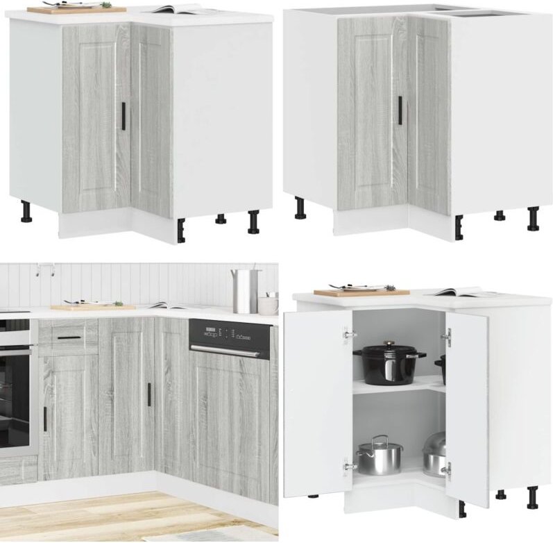Küchen-Eckunterschrank Porto Grau Sonoma Holzwerkstoff - Holzwerkstoff - Stauraum