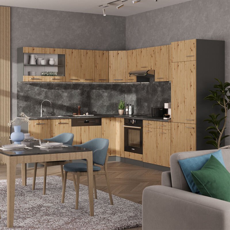 Vicco - Eckküche R-Line, Artisan Eiche/Anthrazit, 227 x 287 cm , ap Eiche