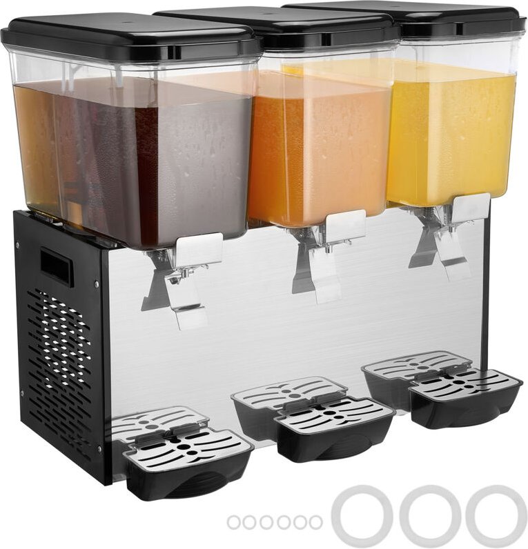 Mophorn Kommerzieller Getränkespender, 3 Tanks 18L pro Tank, 512W Edelstahl-Saftspender mit 7-12 °C Kühltemperatur, für ...