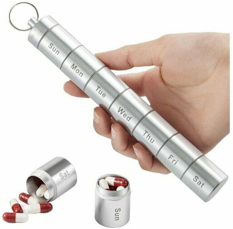Ahlsen - 7-Tage-Pillendose aus Metall, auslaufsicher, versiegelt, zur Aufbewahrung von Medikamentenflaschen, Pillen-Orga...