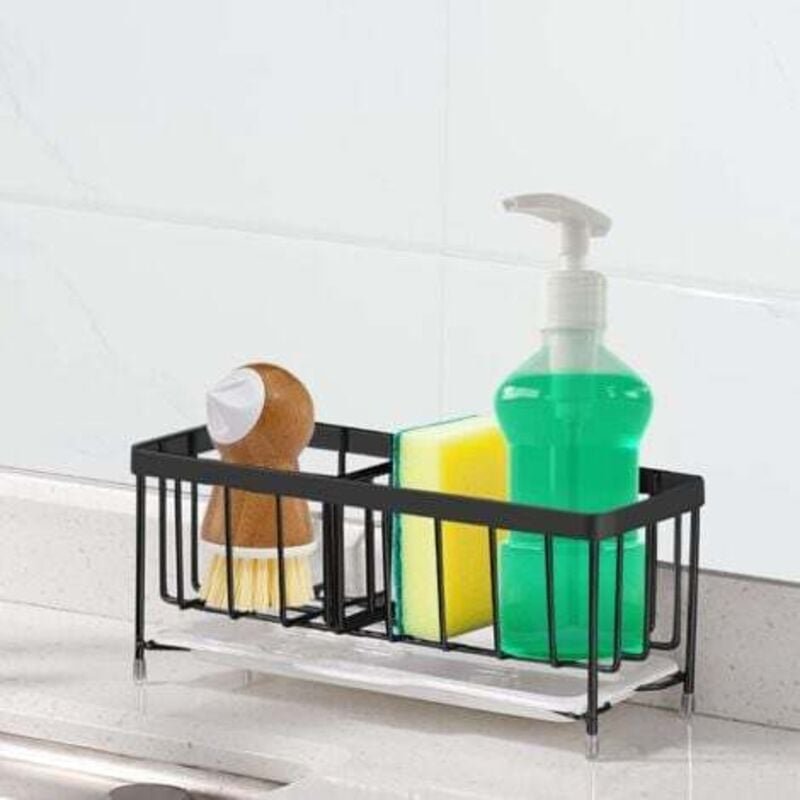 Schwarz) Küchenspüle-Schwammhalter, Spülbecken-Organizer aus 304 Edelstahl, Abtropfgestell, Seifenschale, verstellbare H...