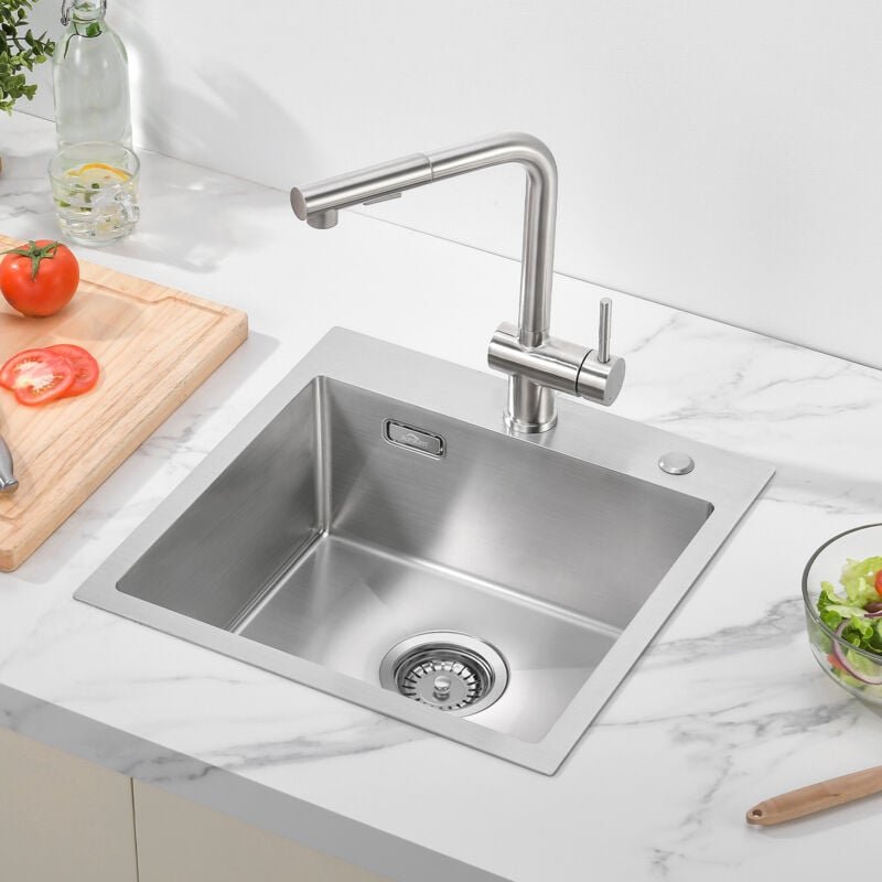 Lonheo - Auralum Spüle Küche 45 x 45 cm eckige Edelstahlspüle für ab 50er Unterschrank, Spülbecken für Küche Einzelbecke...