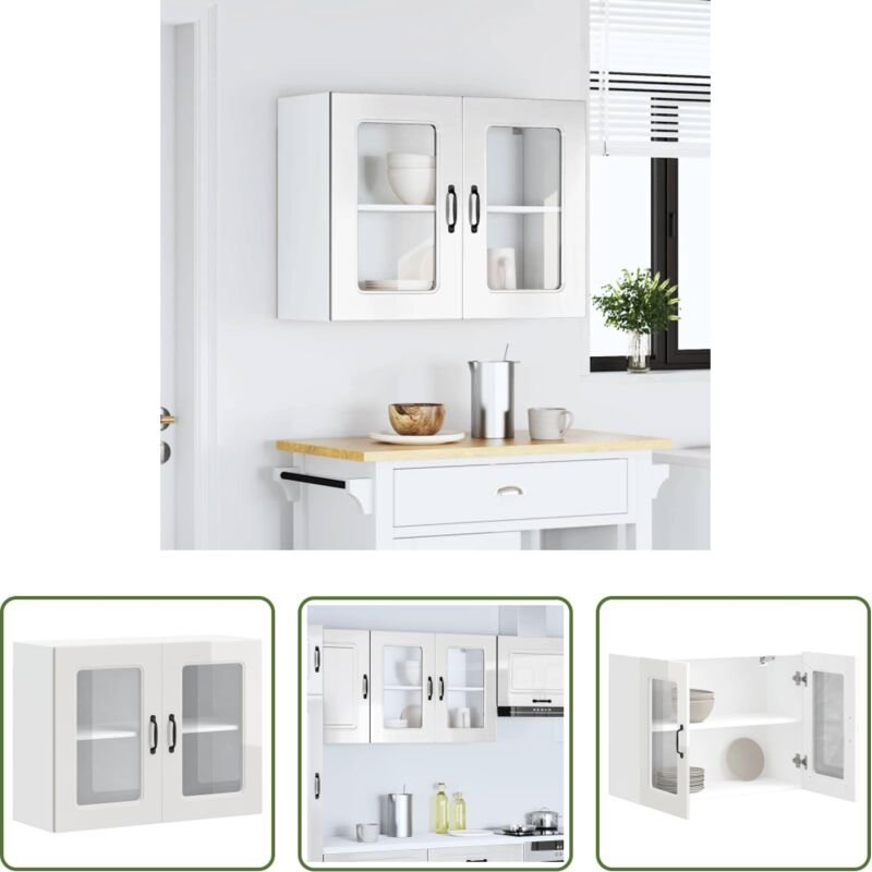 Küchenmöbel - Küchen-Hängeschrank mit Glastür Kalmar Hochglanz-Weiß Holzwerkstoff