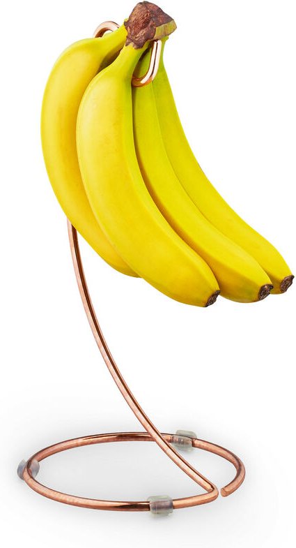 Relaxdays Bananenhalter, Metall, H x D: 33 x 17 cm, gegen Druckstellen, Bananen Aufbewahrung, Bananenständer, kupfer
