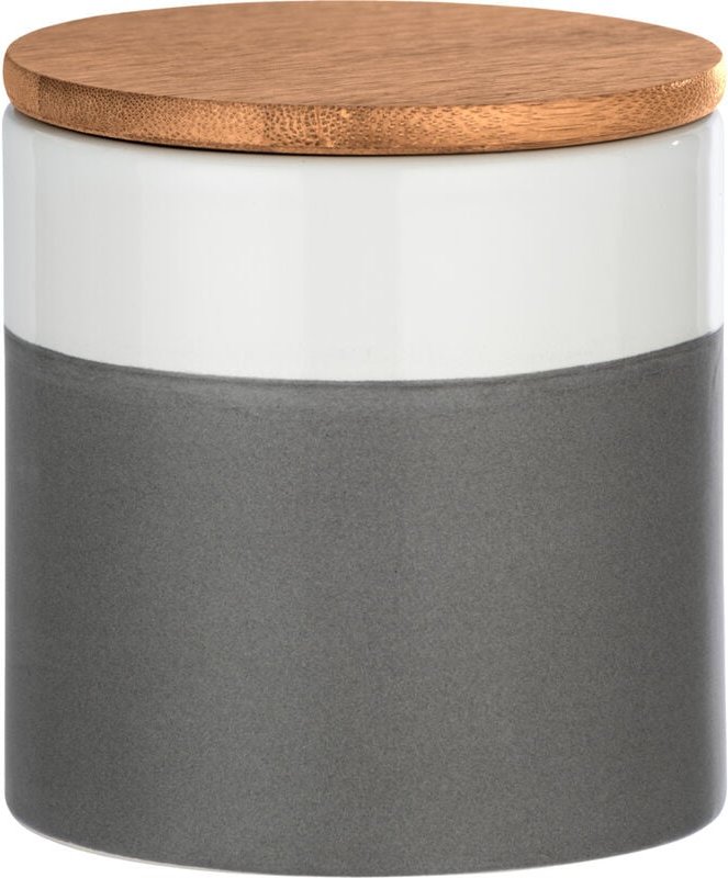 Wenko - Aufbewahrungsdose Malta 0,45 l, Keramikdose im trendigen Farbblockdesign in Grau/Weiß, Grau, Keramik mehrfarbig,...