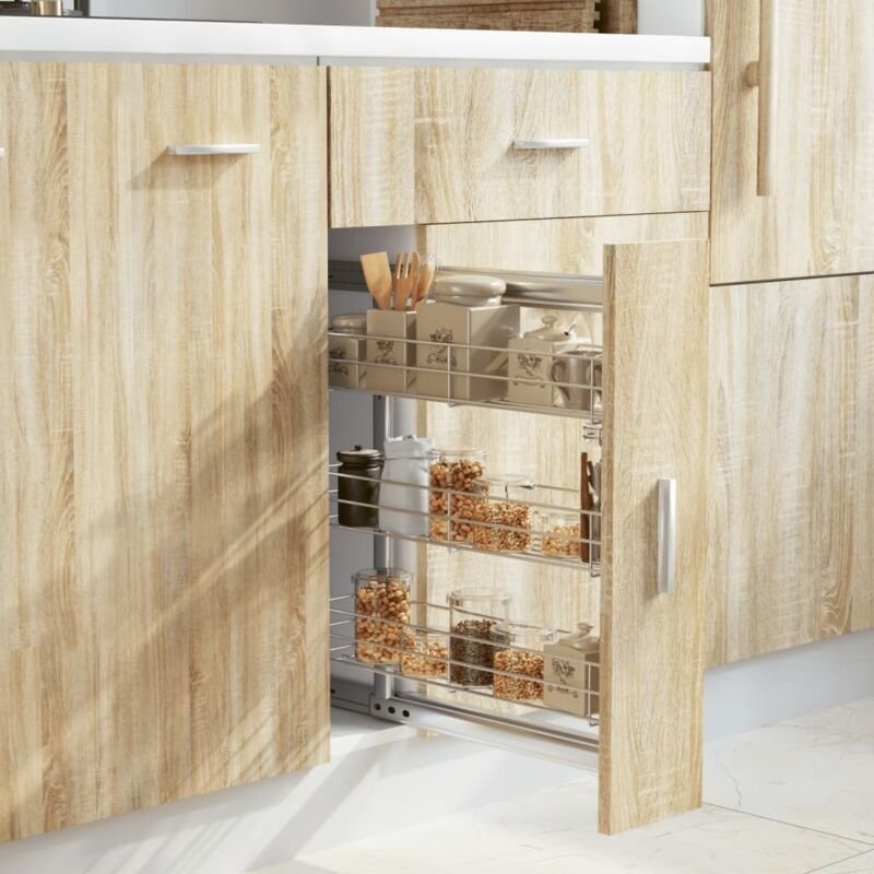 3-stufiger Küchen-Drahtkorb Ausziehbar Silbern 47x15,5x55,5 cm Vidaxl