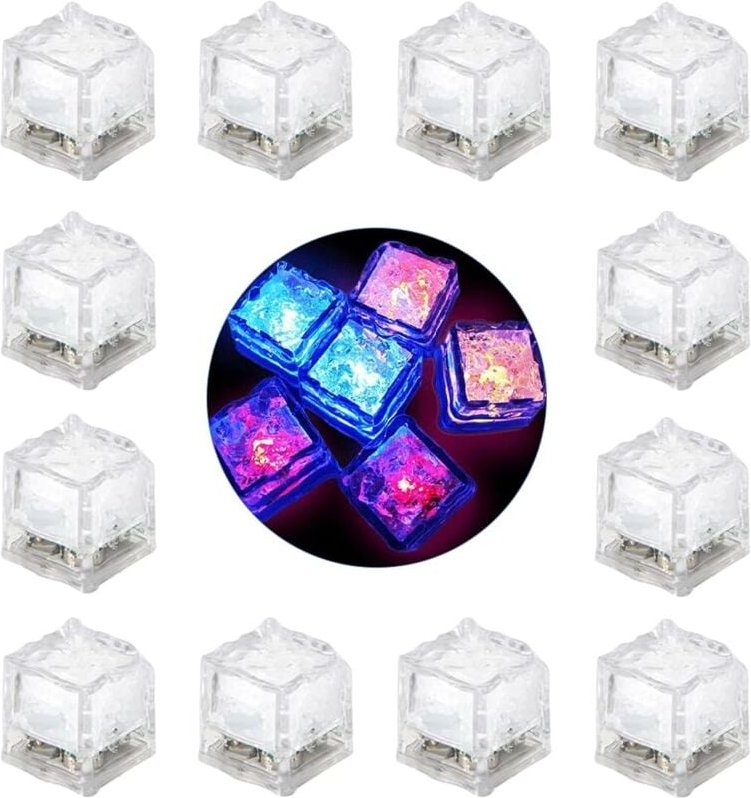 LED-Leuchteiswürfel, 12 Stück leuchtende Eiswürfel, bunte Eiswürfel für Party, Hochzeit, Club, Bar, Whisky, Dekoration
