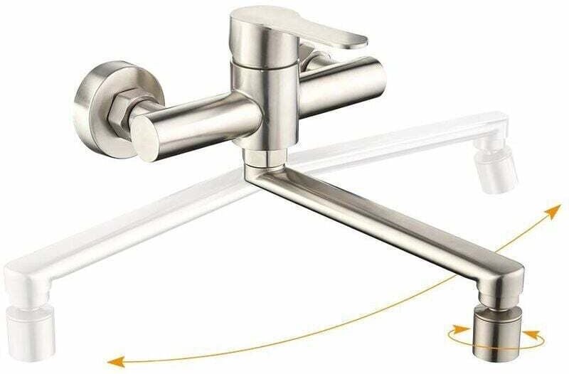 Vtizikl mitigeur cuisine mural - 2 Jets d‘eau robinet de cuisine robinetterie rotatif à - 360° robinet montage mural - ...