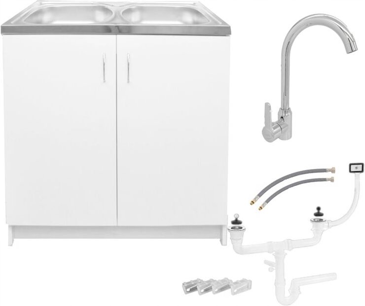 STAMAR Küchenunterschrank - Doppelspüle 80 cm - Weiß - Praktisch und Elegant - Hergestellt in Polen