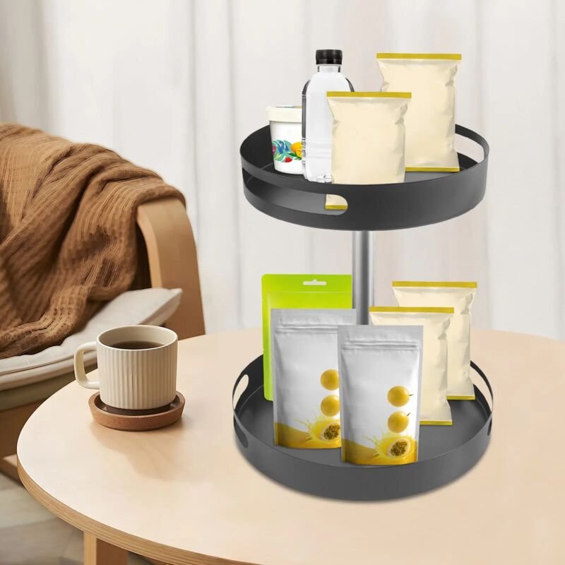 Gewürzregal mit 2 Etagen, Küchenregal, 360° drehbarer Drehteller für die Aufbewahrung von Küchengewürzen, höhenverstellb...