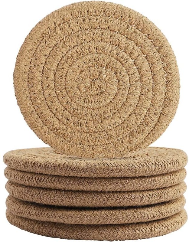 Kaffeefarbene Untersetzer, runde, gewebte Untersetzer (11,5 cm Durchmesser), wasserabsorbierende, gewebte Getränkeunters...