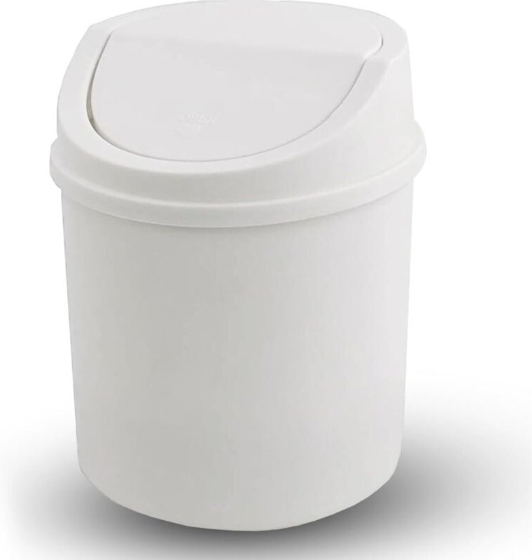 Mini-Mülleimer mit Deckel, Tisch-Mülleimer, kleiner Kunststoff-Mülleimer, weiß