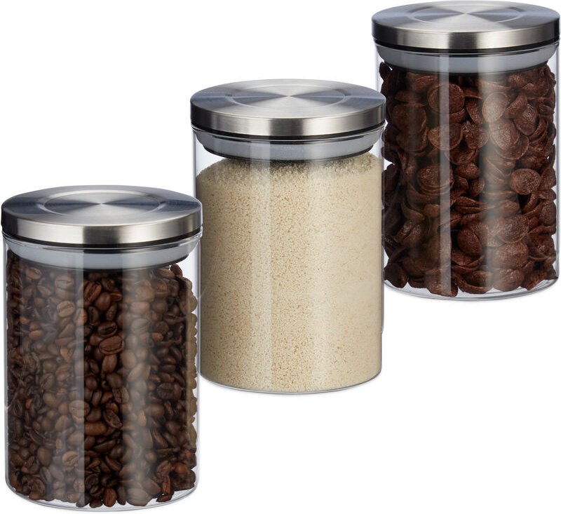 Thumbnail - Vorratsglas 3er Set, je 750ml, luftdicht, Edelstahl Deckel, für Müsli, Reis & Tee, Küchenbehälter, transparent - Relaxda...