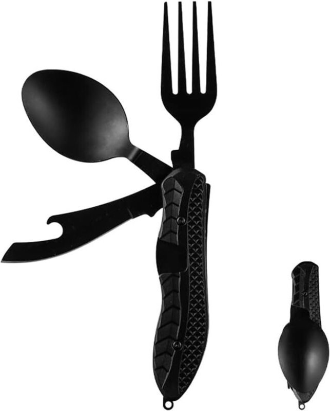 4-in-1-Klappbesteck aus Edelstahl, Klappbesteck für Camping und Wandern, multifunktionales Campingbesteck, Taschenbestec...