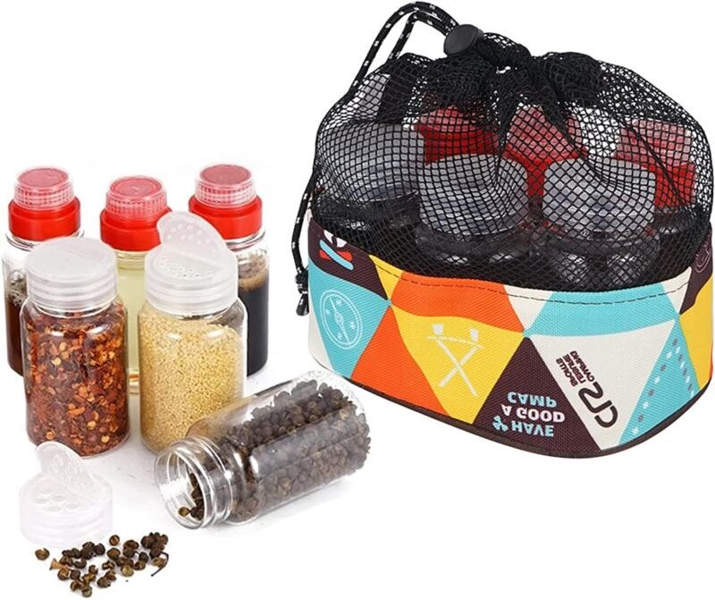 6-teiliges Küchenaufbewahrungsset mit Gewürzgläsern und Tragetasche, geeignet für Picknicks, Grillabende, Camping und Ou...