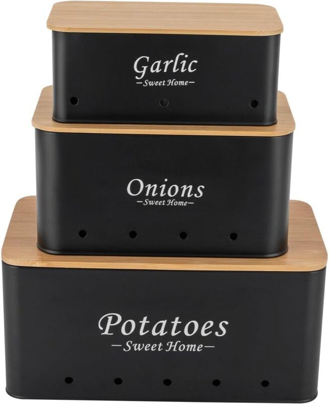 Kartoffel Aufbewahrungsbox, Pack of 3, Kartoffeln, Zwiebeln und Knoblauch Aufbewahrung Box, Aufbewahrungsbehälter für Hä...