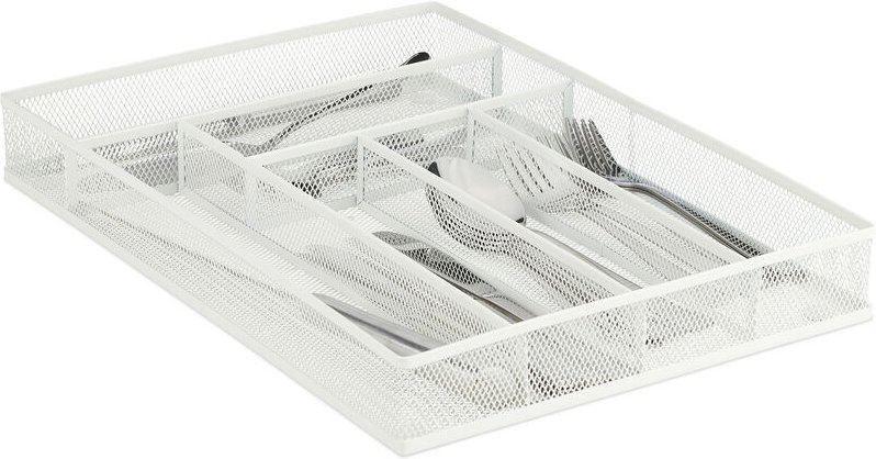 Relaxdays - Besteckkasten Metall, Schubladenorganizer für Küchenbesteck, 6 Fächer, Mesh Optik, hbt 5,5 x 29 x 41 cm, wei...
