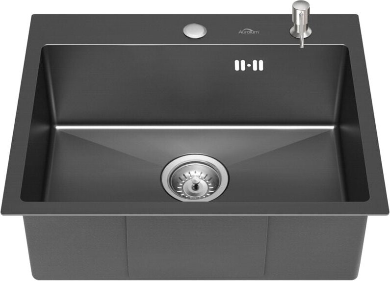 55 x 45 cm Küchenspüle Schwarzgrau Edelstahl Einbauspüle Waschbecken Küchenspüle für 60er Unterschrank inkl. Seifenspend...