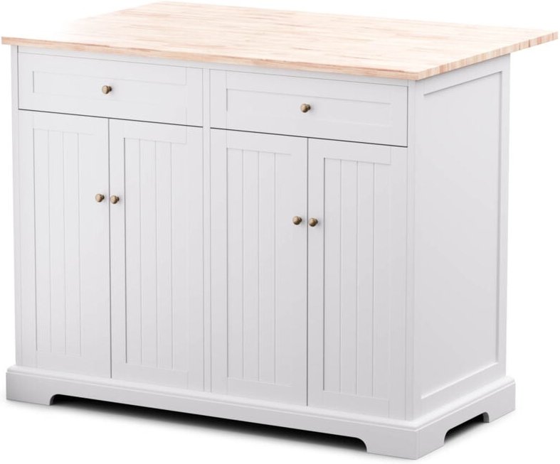 Servierwagen-Kucheninsel 106,5x49,5-69,5x89 cm, erweiterbare Arbeitsplatte, 2 praktische Schubladen, 4 Turen, flexibler ...