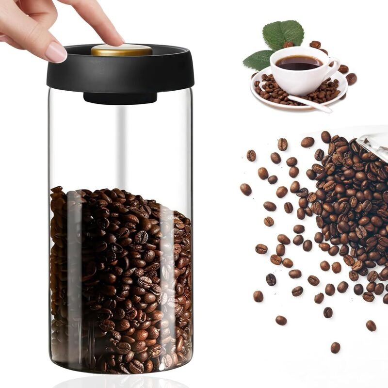 1800 ml luftdichte Kaffeedose, Kaffeebehälter aus Glas, Kaffeedose für Kaffeebohnen, Vorratsdosen mit Vakuumdeckel, Vaku...