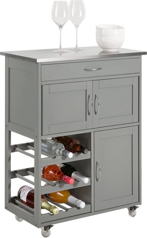 SoBuy FKW45-HG Servierwagen mit Flaschenablagen und Schublade Küchenwagen Küchenschrank Rollwagen Küchenrollwagen Weinsc...