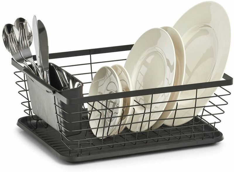 Zeller - Geschirrabtropfer mit Besteckhalter, schwarz
