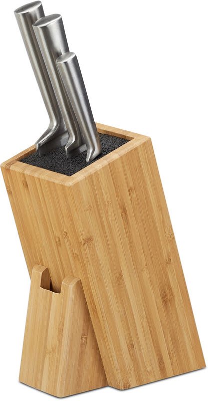 Bambus Messerblock mit Borsteneinsatz, Küchenblock für 6 Messer aller Art, unbestückter Holzblock, natur - Relaxdays