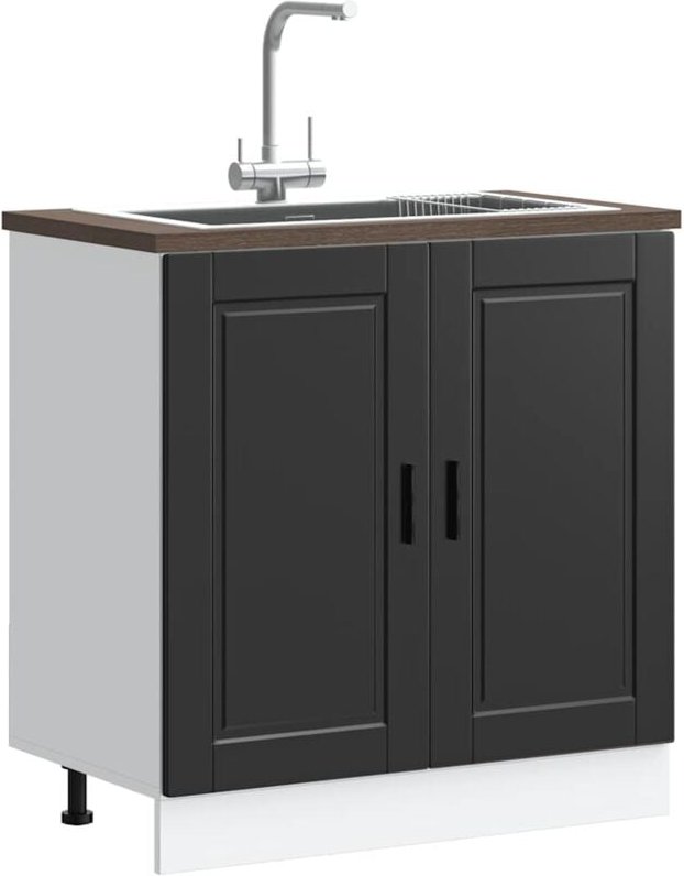 Spülenunterschrank Porto Schwarz 80x46x81,5 cm Holzwerkstoff - Vidaxl