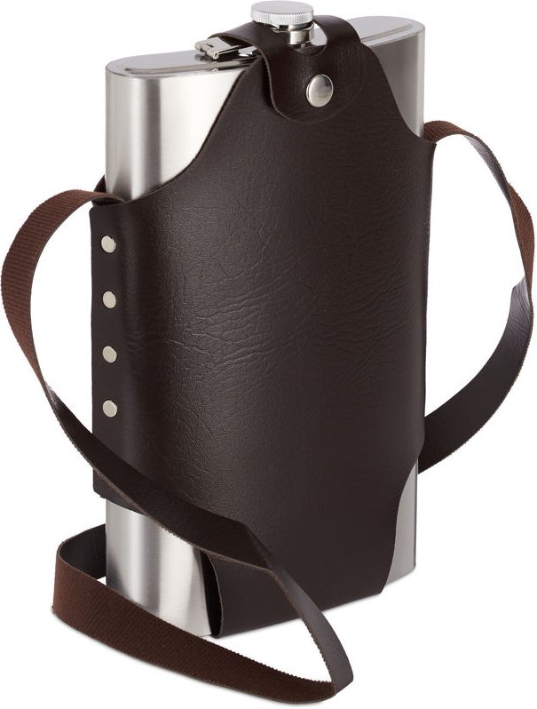 Xxl Flachmann aus Edelstahl, hochwertige Taschenflasche zum Umhängen, 1,8l Fassungsvermögen, Partyspaß, silber - Relaxda...