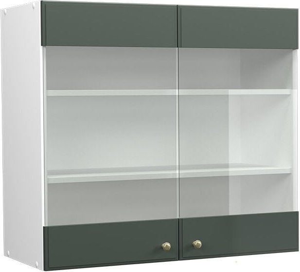 Vicco - Küchenglasschrank Fame-Line, Grün-Gold Landhaus, 80 cm