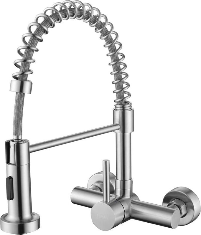 Wandmontierte Küchenarmatur mit flexiblem Auslauf, Spültischmischer mit 2 Strahlarten, 360° schwenkbarer Warm- und Kaltw...