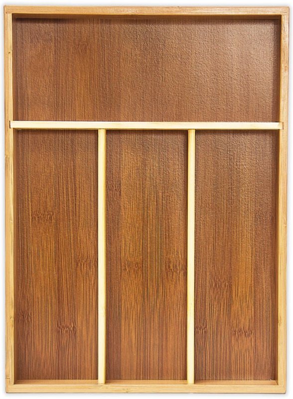 Relaxdays - Besteckkasten aus Bambus, HxBxT: 4x25x34cm, 4 Fächer, Küchenorganizer & Schubladeneinsatz, naturfarben