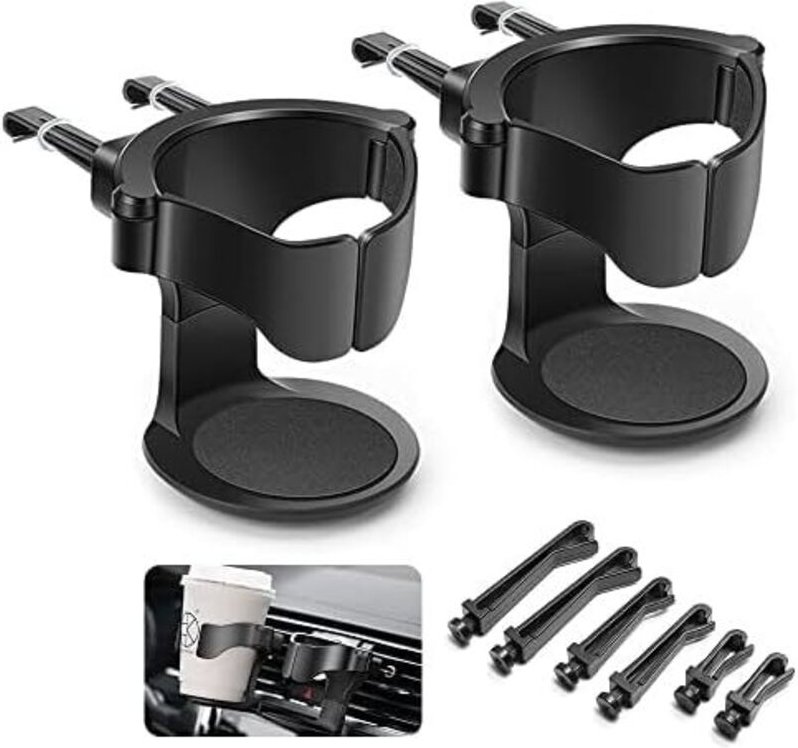Set mit 2 verstellbaren schwarzen Getränkehaltern für Lüftungsschlitze – LKW, Wohnmobil, Auto