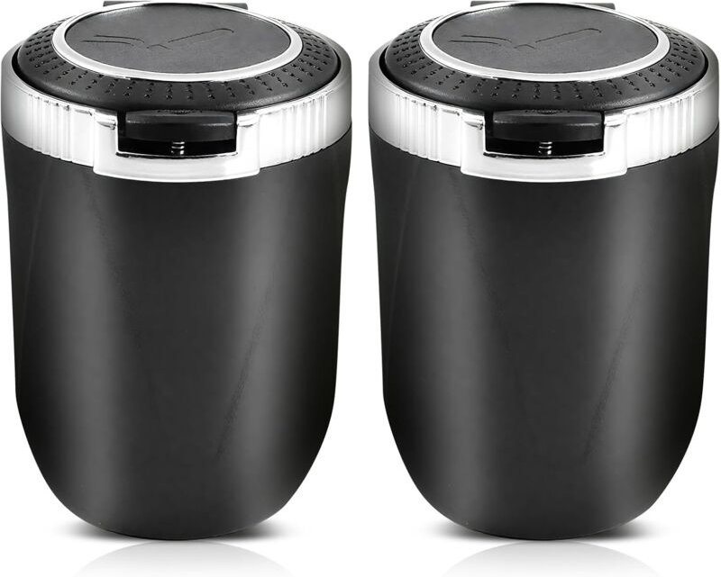 Auto-Aschenbecher, 2-teiliges Set, geruchsdicht, feuerfester Edelstahl, hitzebeständig, abnehmbar, für Zuhause, Büro und...