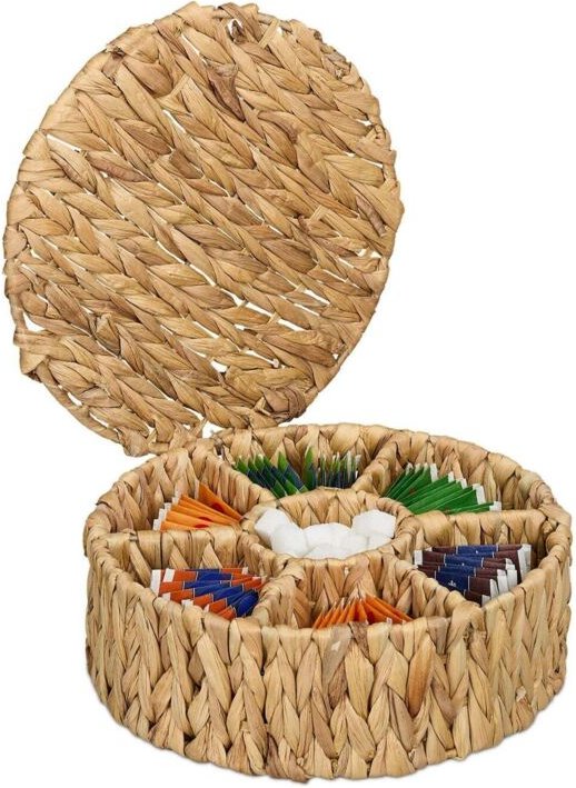 Round tea box 7 compartments woven hyacinth