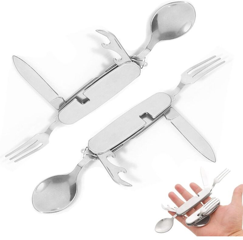 Campinggeschirr aus Edelstahl, faltbares Edelstahlgeschirr, Outdoor-Campinggeschirr, multifunktionales faltbares Reisege...