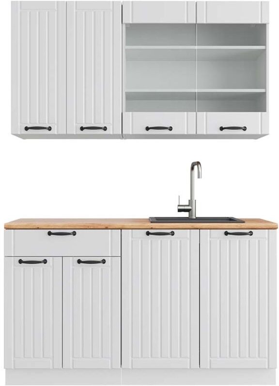 Vicco - Singleküche Fame-Line, Weiß Landhaus/Weiß, 140 cm , ap Eiche