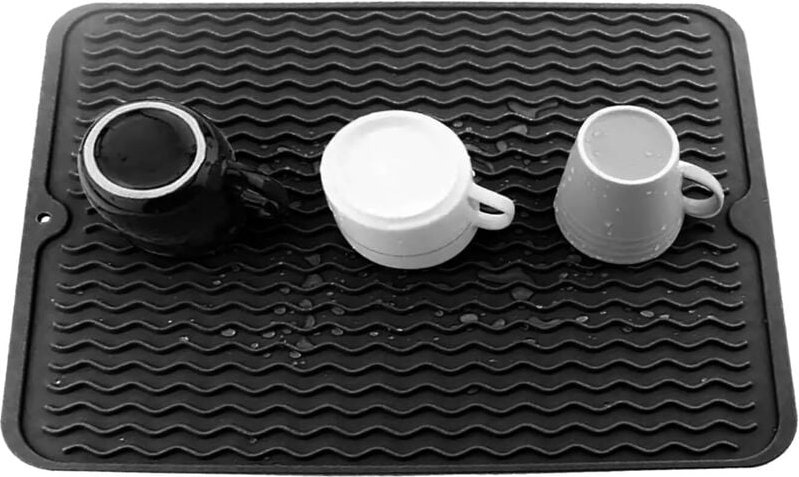 Große Silikon-Abtropfmatte mit Reinigungsbürste für Arbeitsplatte, Abtropfgestell, Abtropfmatte, hitzebeständiger Unters...