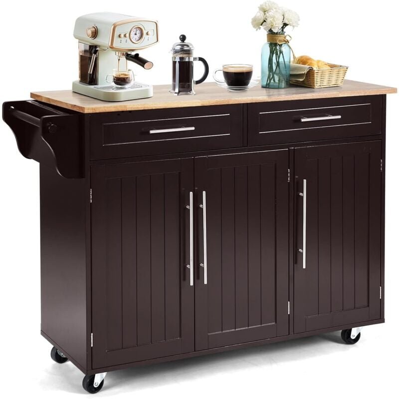Küchenwagen auf Rollen, Servierwagen Küche, Küchentrolley mit Schubladen, Beistellwagen Kücheninsel Buffetschrank Holz, ...