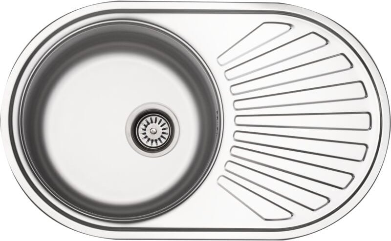 Edelstahlspüle 780 mm 1 Becken reversibel inkl. Excenterbedienung Abtropffläche Überlauf