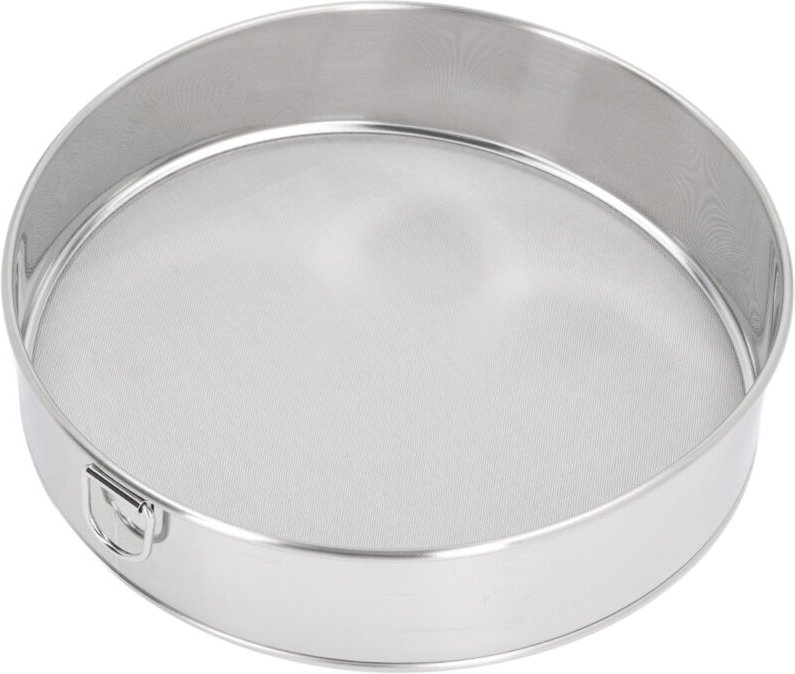 Edelstahlsieb, Mehlsieb zum Backen, Entrahmung von Kuchenmehl, Sieben von Zuckerpulver.