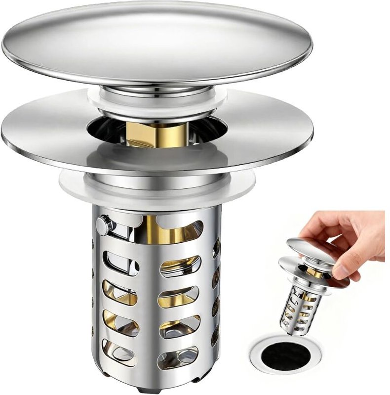 Waschbeckenstöpsel Pop Up Edelstahl Abflusssieb, Universal Abflussstopfen mit Sieb für Waschbecken (28,5-55 mm Loch-Ø), ...