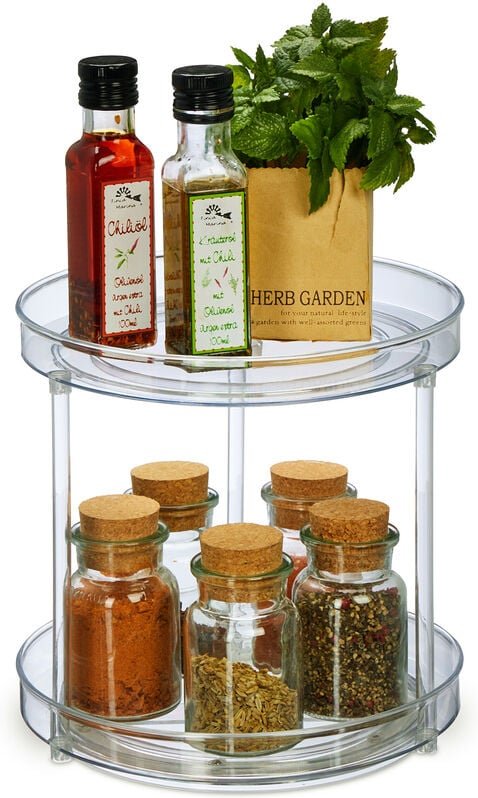 Drehteller, 2-stöckig, ø 23,5 cm, drehbar, Drehscheibe für Kühlschrank, Kosmetik & Gewürze, rund, transparent - Relaxday...