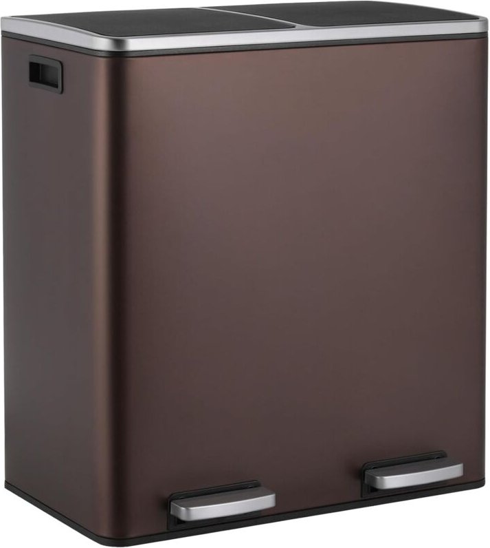 60 l (2 x 30 l) Mülleimer, Küchenabfallsortiersystem, Metall-Treteimer mit Soft-Close-Funktion, Braun